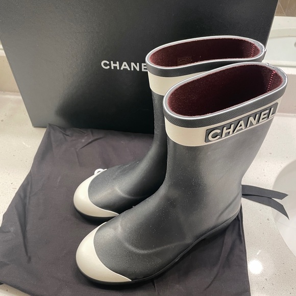 2019 SOLD OUT CC Rain Boots Shoes Black White size 39/9 - Picture 1 of 10